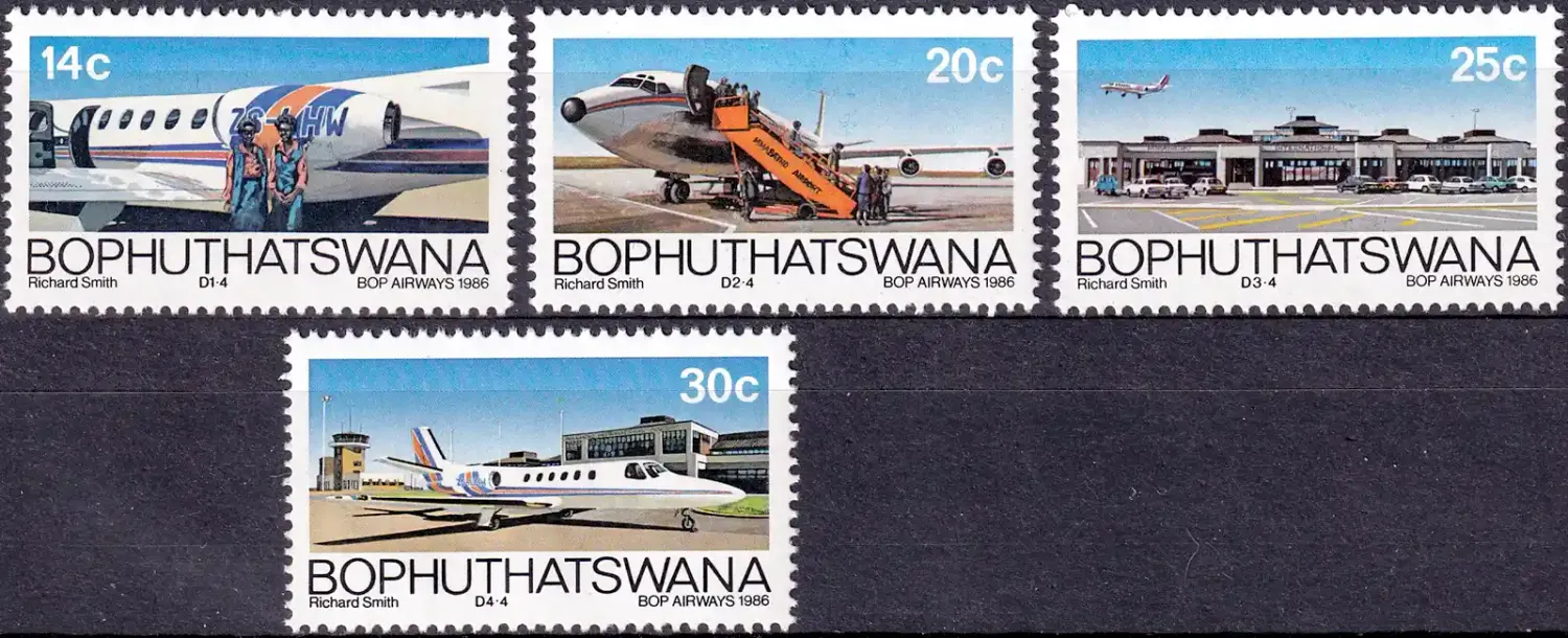 Bophuthatswana 1986 "B.O.P." Airways, Aviation. MNH(**) Bophuthatswana 1986 "B.O.P." Airways, Aviation. MNH(**)