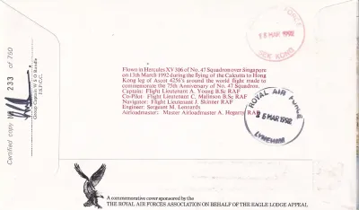 Great Britain 1992 (RAF) Fall of Singapore WWII Signed FDC