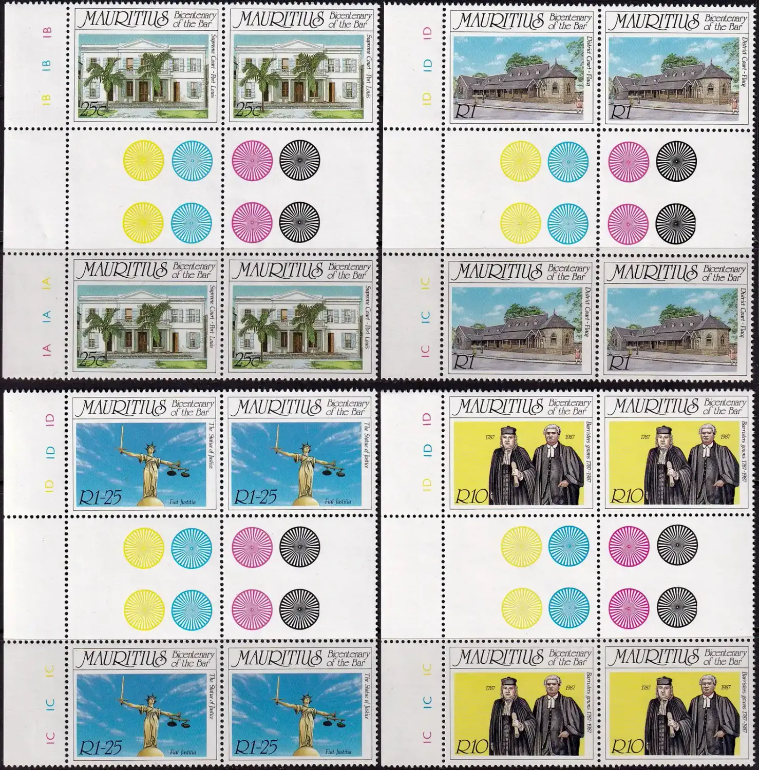 Mauritius 1987 The 200th Anniversary of Jurisdiction (Gutter/Blocks). MNH(**) Mauritius 1987 The 200th Anniversary of Jurisdiction (Gutter/Blocks). MNH(**)