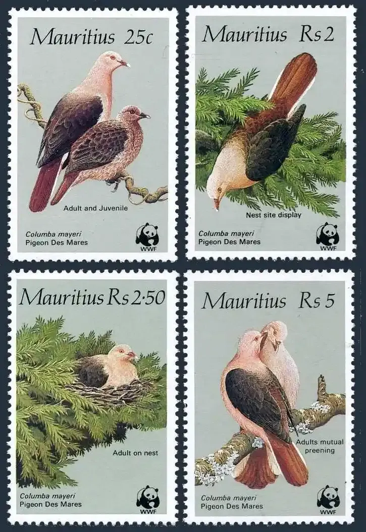 Mauritius 1985 Global Conservation (WWF) - Pink Pigeon Birds (4v). MNH(**)