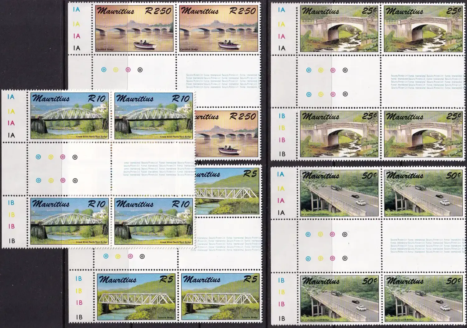 Mauritius 1987 Bridges (Gutter Blocks). MNH(**) Mauritius 1987 Bridges (Gutter Blocks). MNH(**)