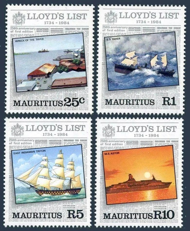 Mauritius 1984 The 250th Anniv of "Lloyd's List" Newspaper (4v). MNH(**) Mauritius 1984 The 250th Anniv of "Lloyd's List" Newspaper (4v). MNH(**)