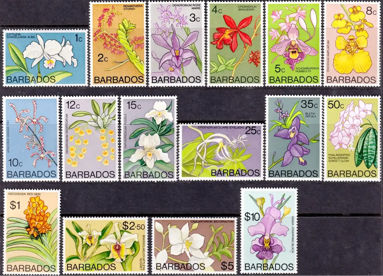 Barbados 1974 Orchids, Flowers Definitive Set (16v). MNH(**) Barbados 1974 Orchids, Flowers Definitive Set (16v). MNH(**)