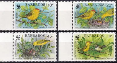 Barbados 1991 World Wildlife Fund (WWF) - Yellow Warbler, Birds(4v). MNH(**) Barbados 1991 World Wildlife Fund (WWF) - Yellow Warbler, Birds(4v). MNH(**)
