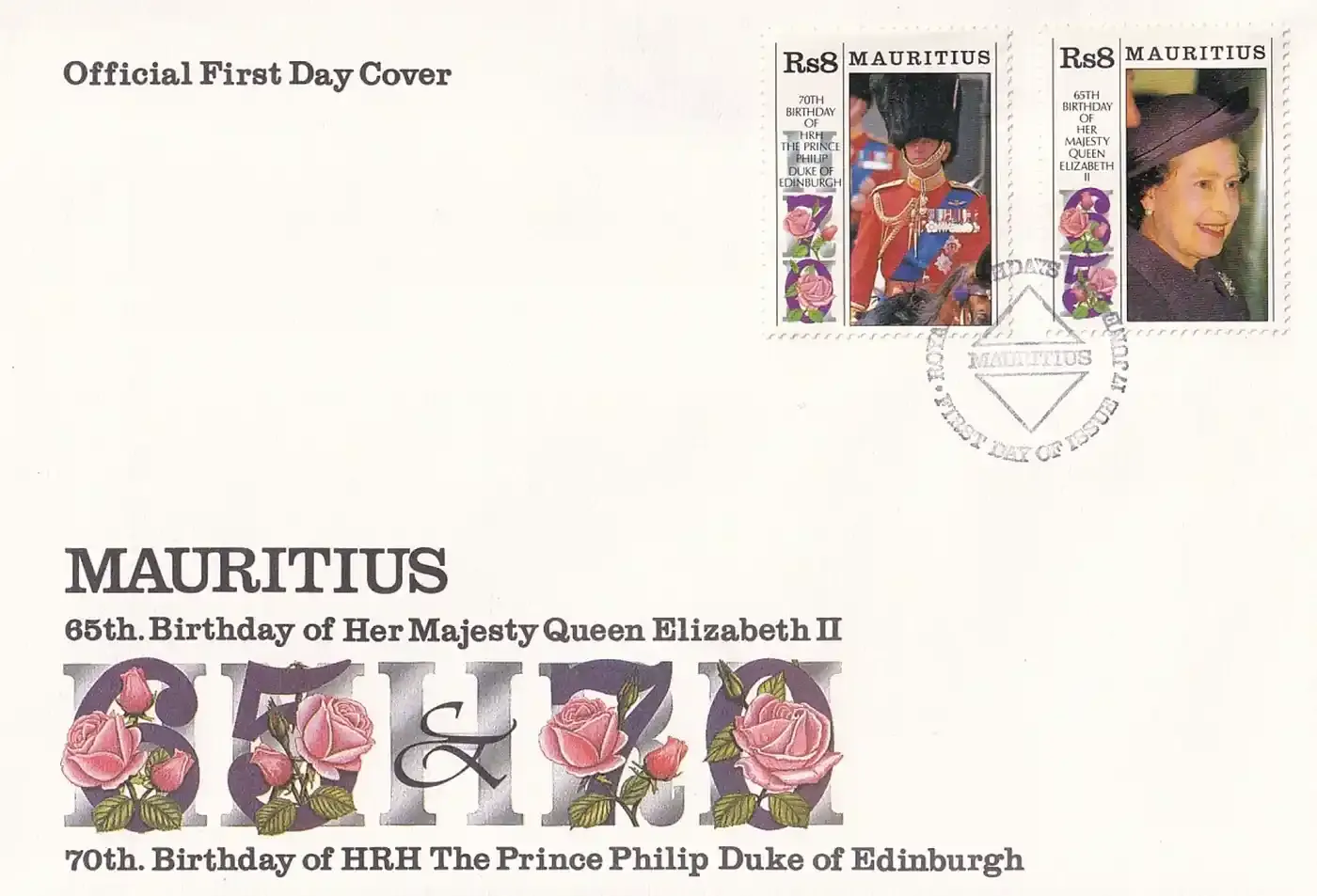 Mauritius 1991 The 65th Anniv of the Birth of Queen Elizabeth II and 70th Anniv of the Birth of Prince Philip (4v). FDC