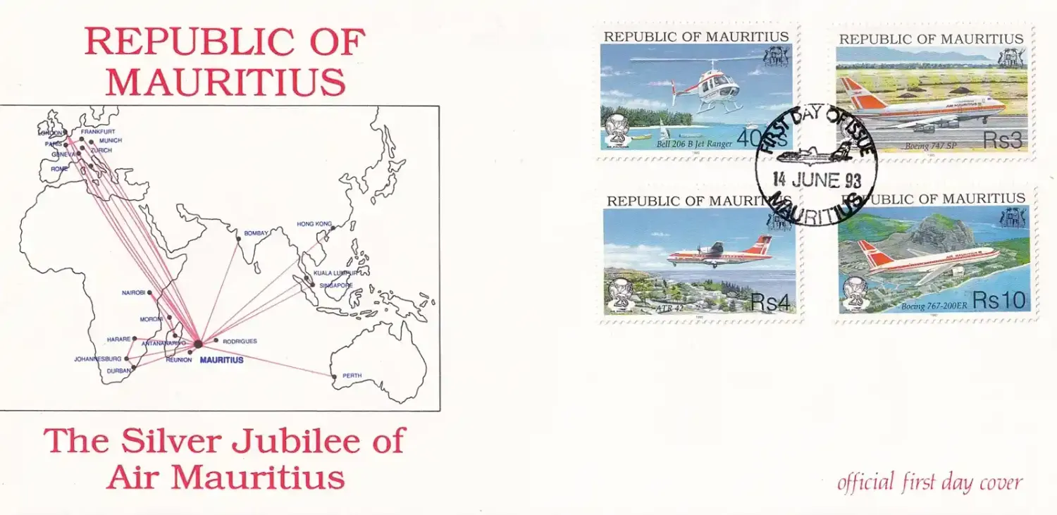 Mauritius 1993 The 25th Anniv of Air Mauritius. Aviation, FDC Mauritius 1993 The 25th Anniv of Air Mauritius. Aviation, FDC