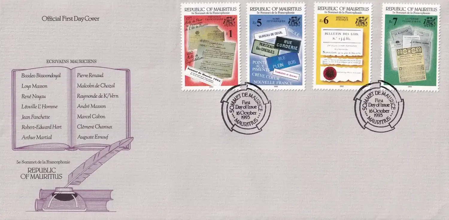 Mauritius 1993 The 5th Summit of French-Speaking Nations, FDC Mauritius 1993 The 5th Summit of French-Speaking Nations, FDC