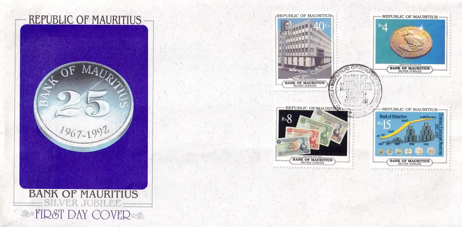 Mauritius 1992 The 25th Anniv of Bank of Mauritius, FDC Mauritius 1992 The 25th Anniv of Bank of Mauritius, FDC