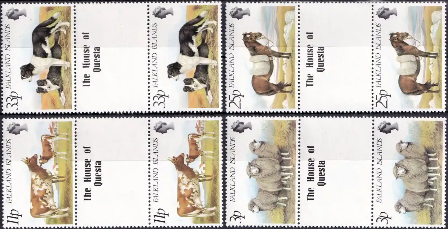 Falkland Islands 1981 Farm Animals, Dogs, Horses, Sheep, Cows (Gutter Pairs). MNH(**)