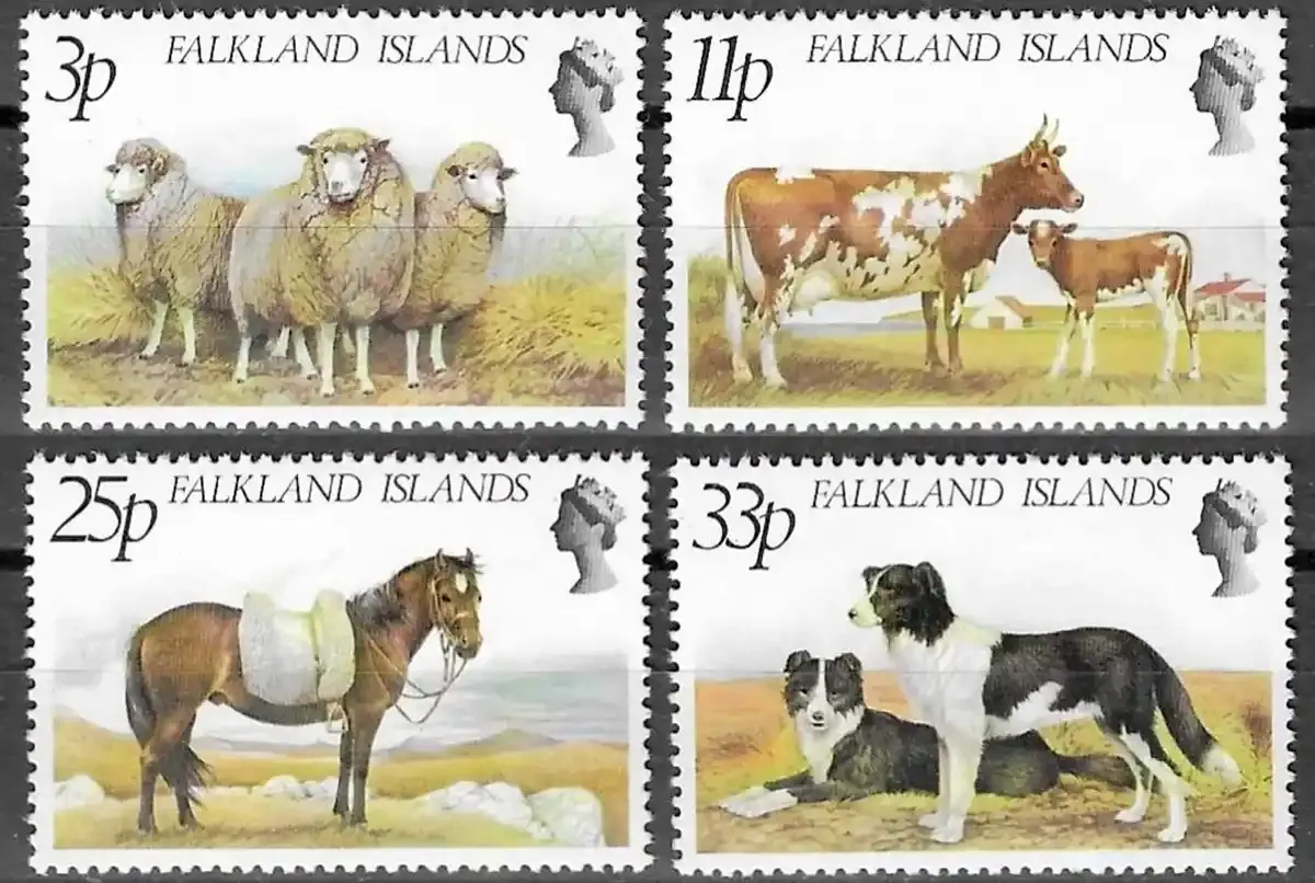 Falkland Islands 1981 Farm Animals, Dogs, Horses, Sheep, Cows (4v). MNH(**) Falkland Islands 1981 Farm Animals, Dogs, Horses, Sheep, Cows (4v). MNH(**)