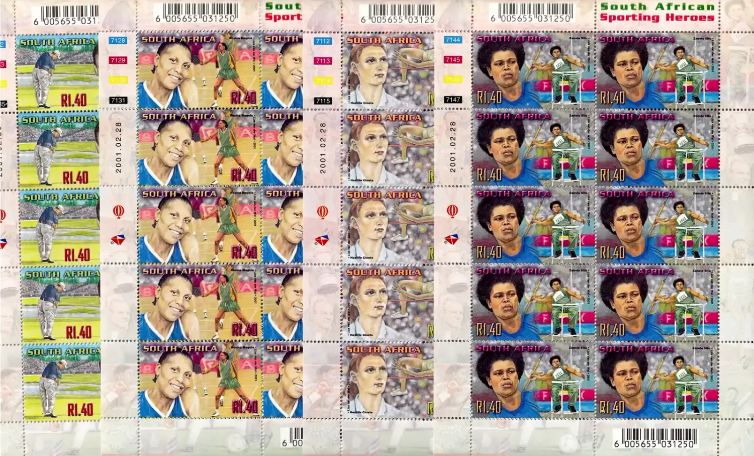 South Africa 2001 Sporting Heroes (Set in Full Sheets). MNH(**) South Africa 2001 Sporting Heroes (Set in Full Sheets). MNH(**)