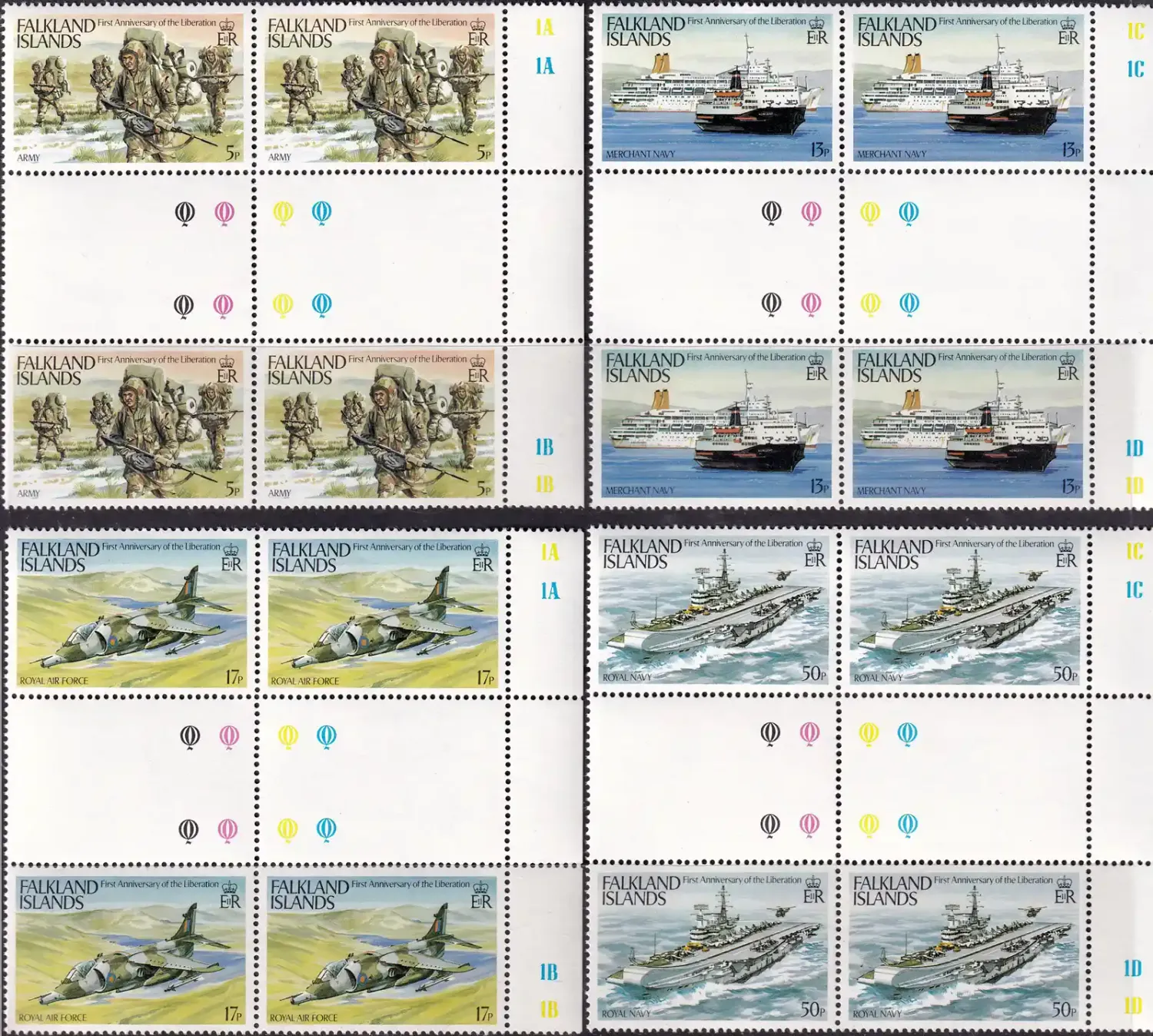 Falkland Islands 1983 The 1st Anniv of Liberation (Gutter Blocks). MNH(**) Falkland Islands 1983 The 1st Anniv of Liberation (Gutter Blocks). MNH(**)