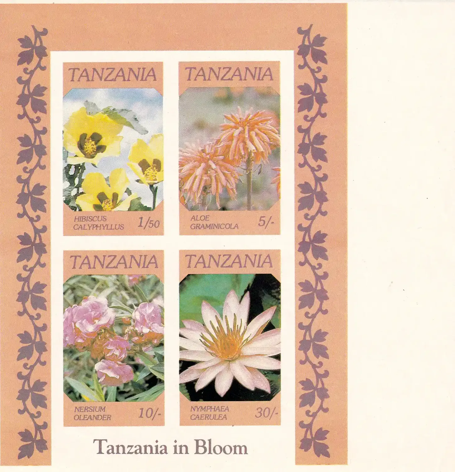 Tanzania 1986 Flowers. (Variety, Imperf) (ss/4v) MNH(**)