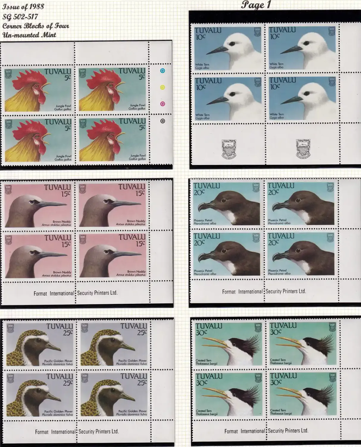Tuvalu 1988 Birds C/Blocks. MNH(**) Tuvalu 1988 Birds C/Blocks. MNH(**)