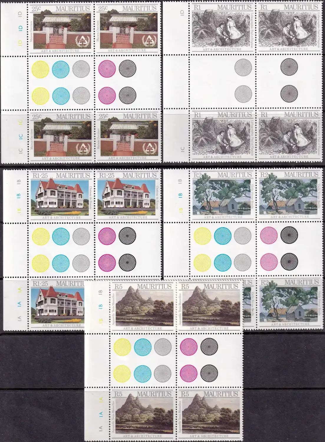 Mauritius 1987 Art and Architecture Gutter Blocks. MNH(**) Mauritius 1987 Art and Architecture Gutter Blocks. MNH(**)