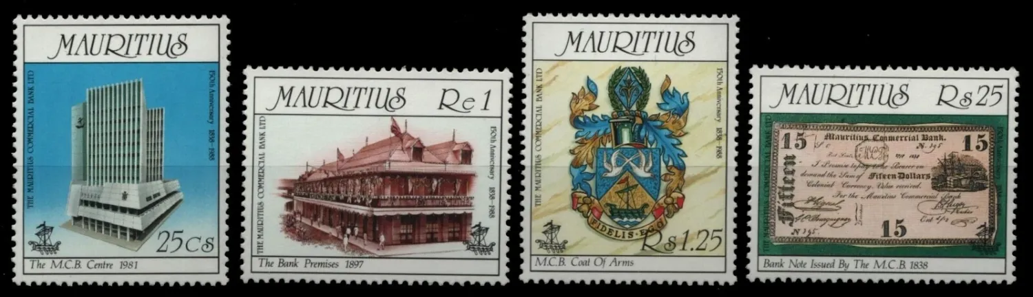 Mauritius 1988 The 150th Anniv of Mauritius Commercial Bank (4v). MNH(**) Mauritius 1988 The 150th Anniv of Mauritius Commercial Bank (4v). MNH(**)