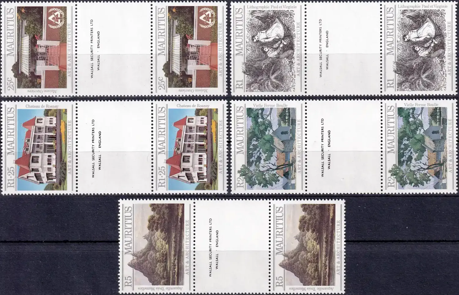 Mauritius 1987 Art and Architecture Gutter Pair. MNH(**) Mauritius 1987 Art and Architecture Gutter Pair. MNH(**)