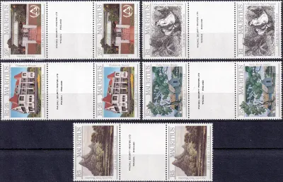 Mauritius 1987 Art and Architecture Gutter Pair. MNH(**) Mauritius 1987 Art and Architecture Gutter Pair. MNH(**)