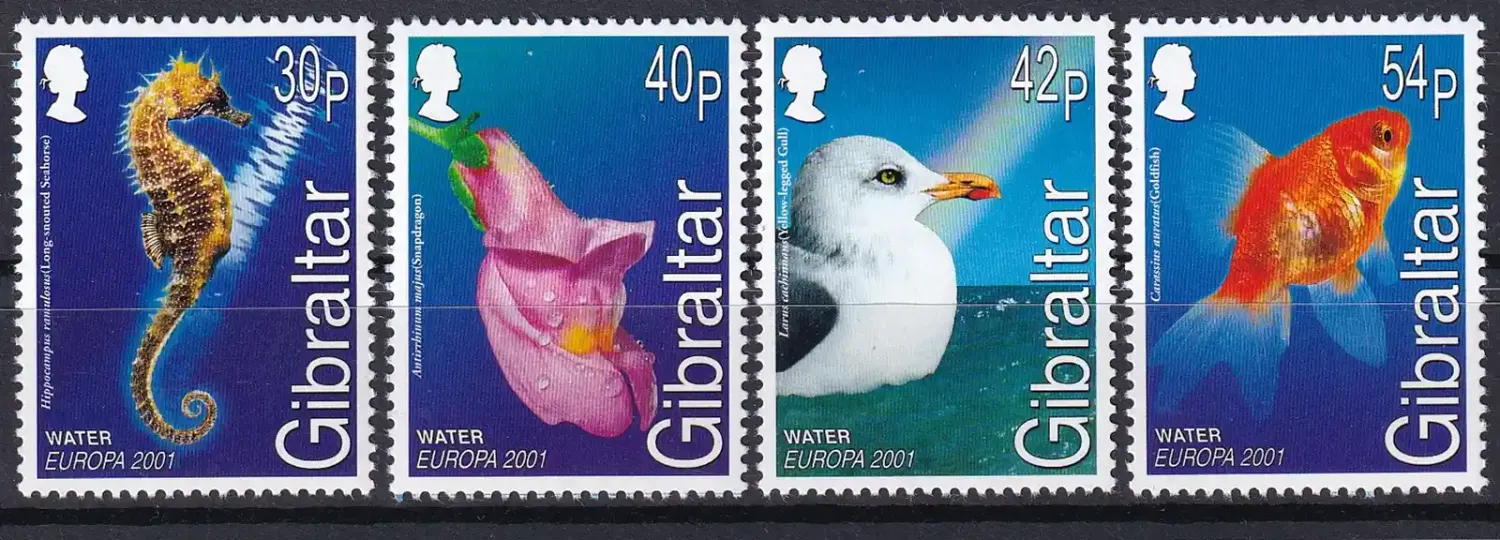 Gibraltar 2001 EUROPA Stamps - Water, Treasure of Nature. Birds, Marine Life (4v). MNH(**) Gibraltar 2001 EUROPA Stamps - Water, Treasure of Nature. Birds, Marine Life (4v). MNH(**)