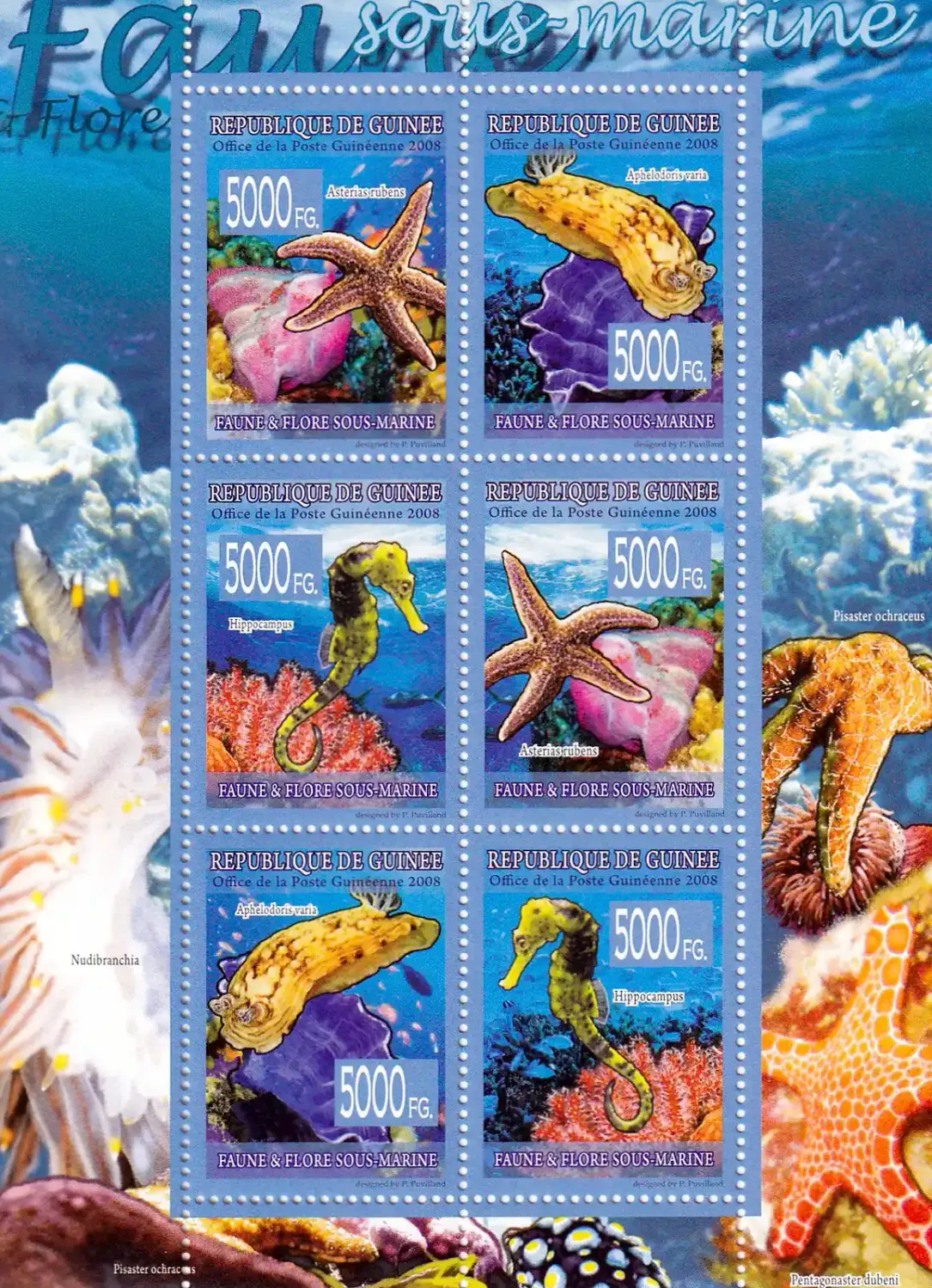 Guinea 2008 Fauna - Marine Life, Seahorses & Starfish (ss/6v). MNH(**) Guinea 2008 Fauna - Marine Life, Seahorses & Starfish (ss/6v). MNH(**)