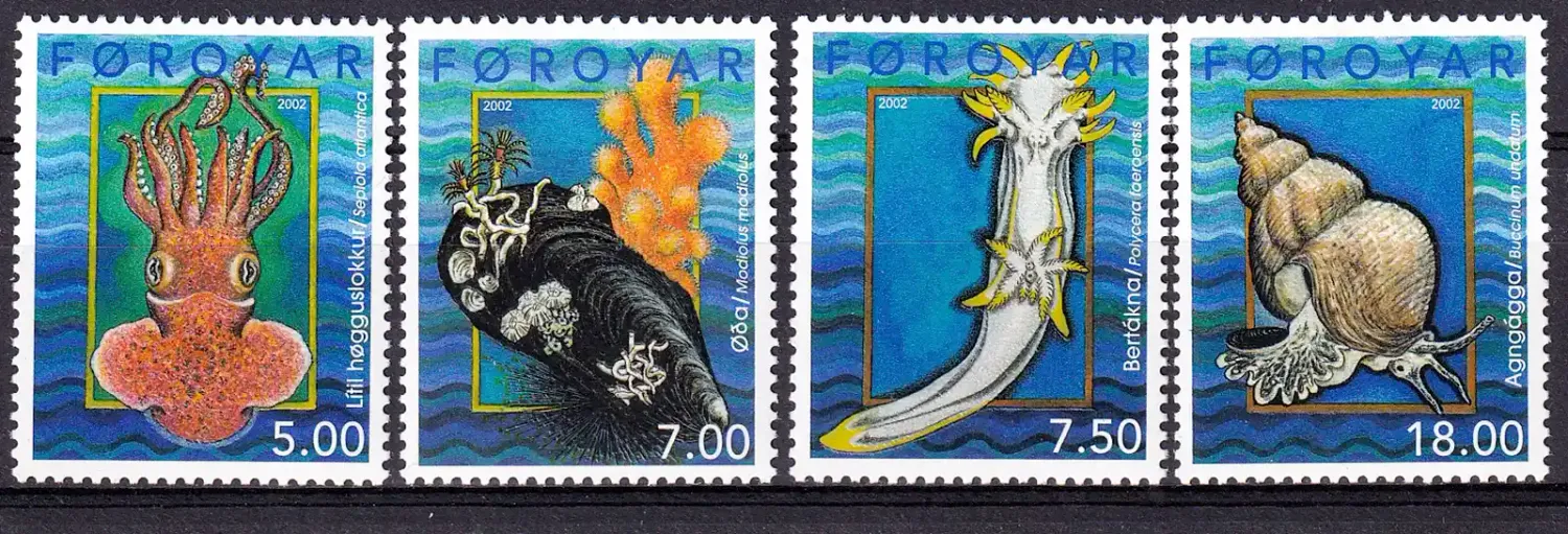 Faroe Islands 2002 Molluscs, Marine Life (4v). MNH(**) Faroe Islands 2002 Molluscs, Marine Life (4v). MNH(**)