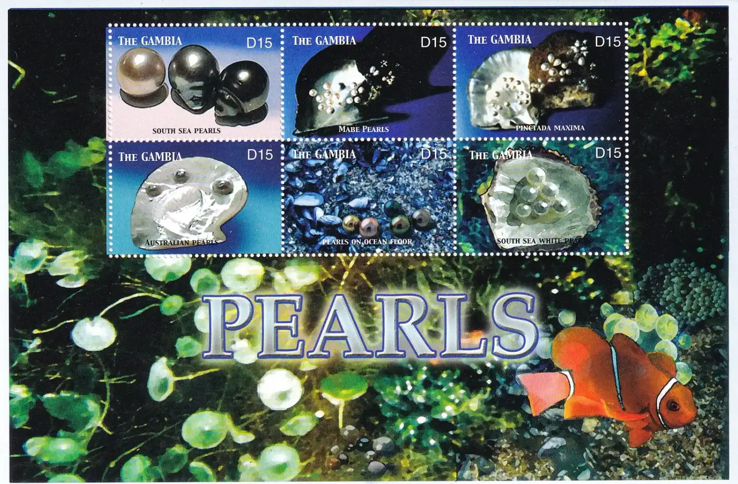 Gambia 2003 Pearls, Marine Life. (ss/v6)-MNH(**) Gambia 2003 Pearls, Marine Life. (ss/v6)-MNH(**)