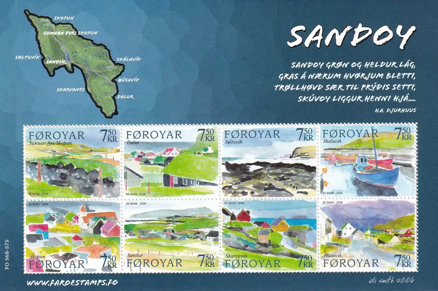 Faroe Islands 2006 Towns on Sandoy Island (ss/8v). MNH(**) Faroe Islands 2006 Towns on Sandoy Island (ss/8v). MNH(**)