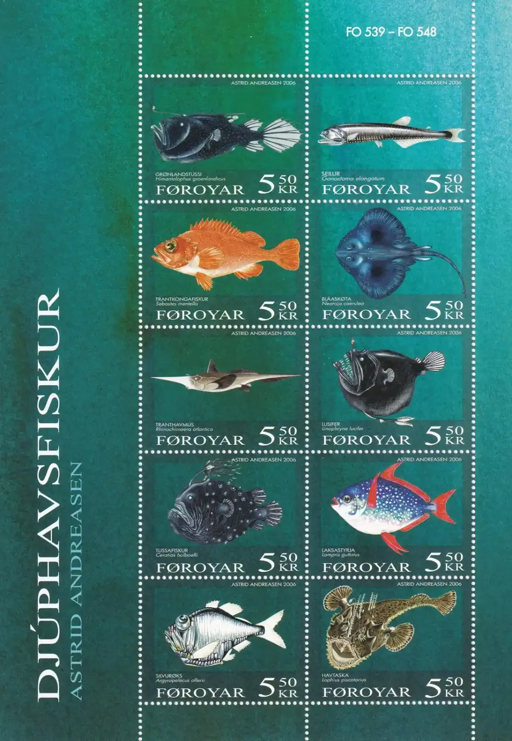Faroe Islands 2006 Deepwater Fish, Marine Life (ss/10v). MNH(**) Faroe Islands 2006 Deepwater Fish, Marine Life (ss/10v). MNH(**)