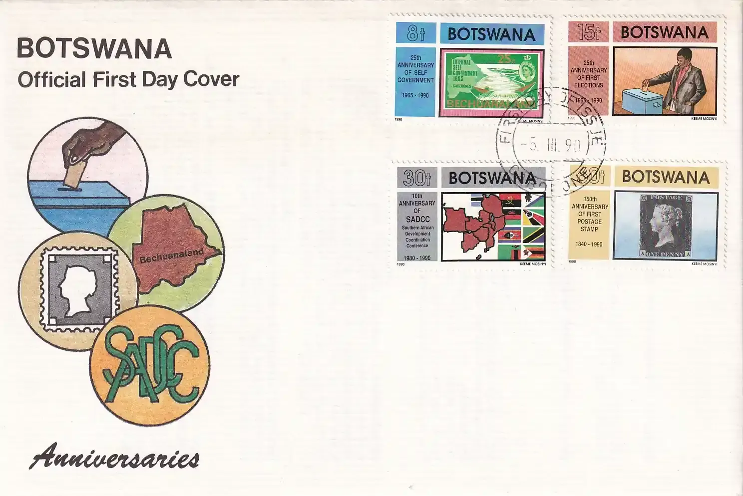 Botswana 1990 Anniversaries-FDC Botswana 1990 Anniversaries-FDC