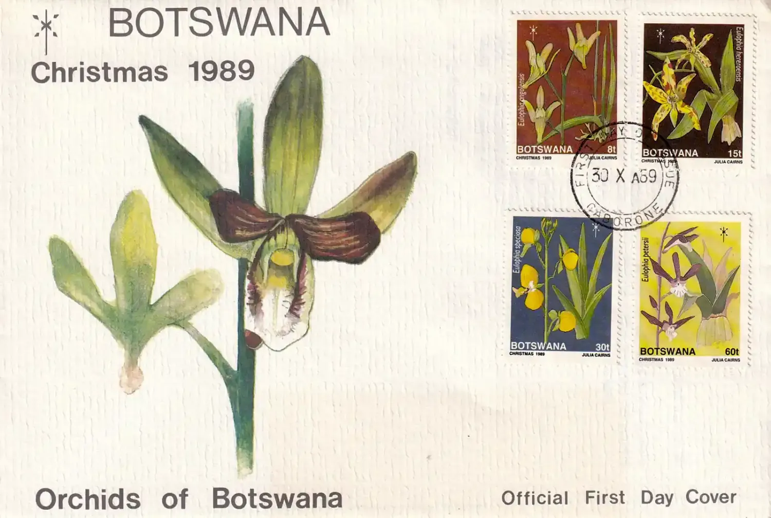 Botswana 1989 Christmas, Flowers, Orchids-FDC