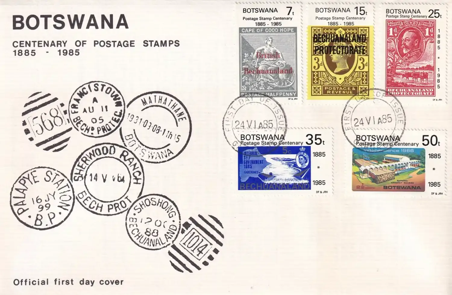 Botswana 1985 Stamp Centenary, First Bechuanaland Stamps-FDC Botswana 1985 Stamp Centenary, First Bechuanaland Stamps-FDC