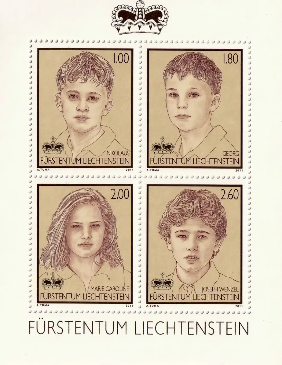 Liechtenstein 2011 Children of the Hereditary Prince & Princess (ss/4v). MNH(**) Liechtenstein 2011 Children of the Hereditary Prince & Princess (ss/4v). MNH(**)