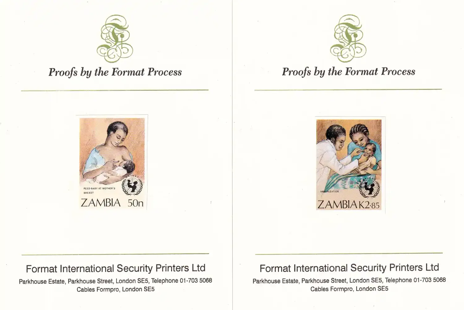 Zambia 1988 UN Child Survival Campaign (4v) "Proofs mounted on Format International Proof Cards". MNH(**) Zambia 1988 UN Child Survival Campaign (4v) "Proofs mounted on Format International Proof Cards". MNH(**)