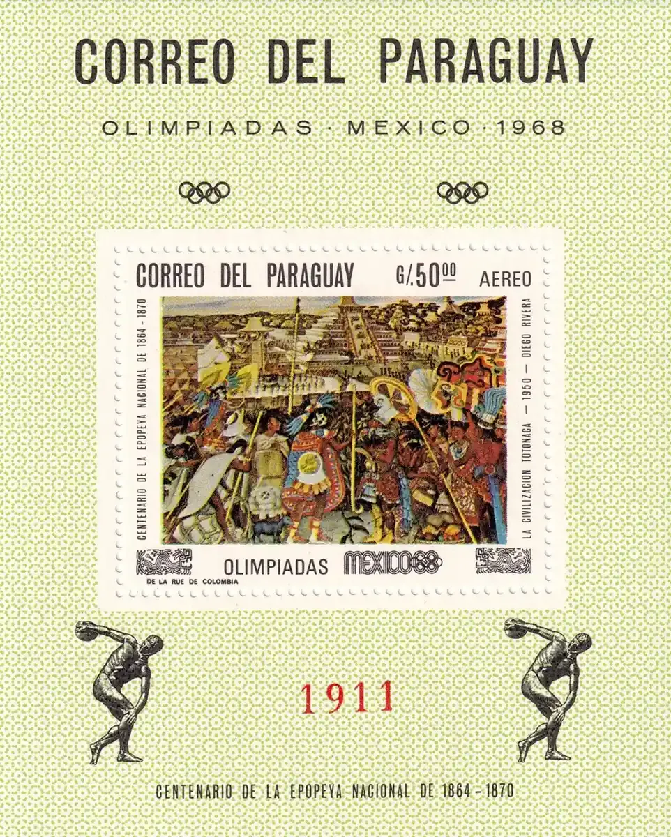 Paraguay 1967 Airmail - Olympic Games - Mexico '68 - Pre-Columbian Art. (ss/1v) MNH(**) Paraguay 1967 Airmail - Olympic Games - Mexico '68 - Pre-Columbian Art. (ss/1v) MNH(**)