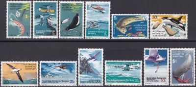 Australian Antarctic Territory 1973 Marine Life and Aircraft in the Service of Antarctic Research, (12v) MNH(**) Australian Antarctic Territory 1973 Marine Life and Aircraft in the Service of Antarctic Research, (12v) MNH(**)