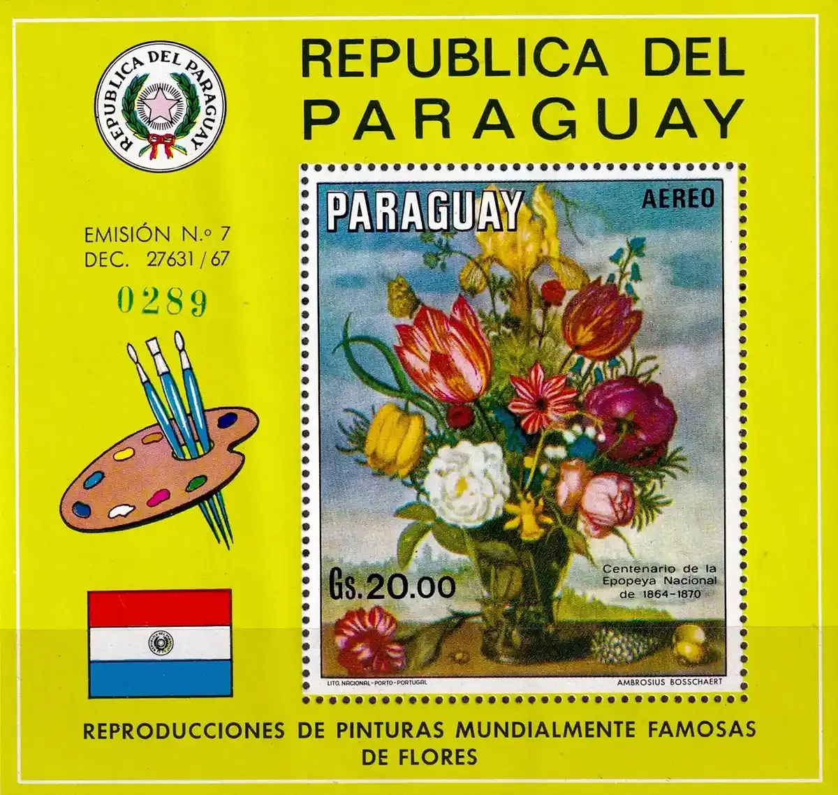 Paraguay 1970 Airmail - Flower Paintings (ss/1v) MNH(**)