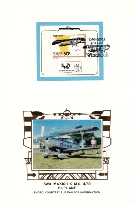 South West Africa 1989 The 75th Anniv of Aviation in SWA. Limited Maxi Silk Cover South West Africa 1989 The 75th Anniv of Aviation in SWA. Limited Maxi Silk Cover
