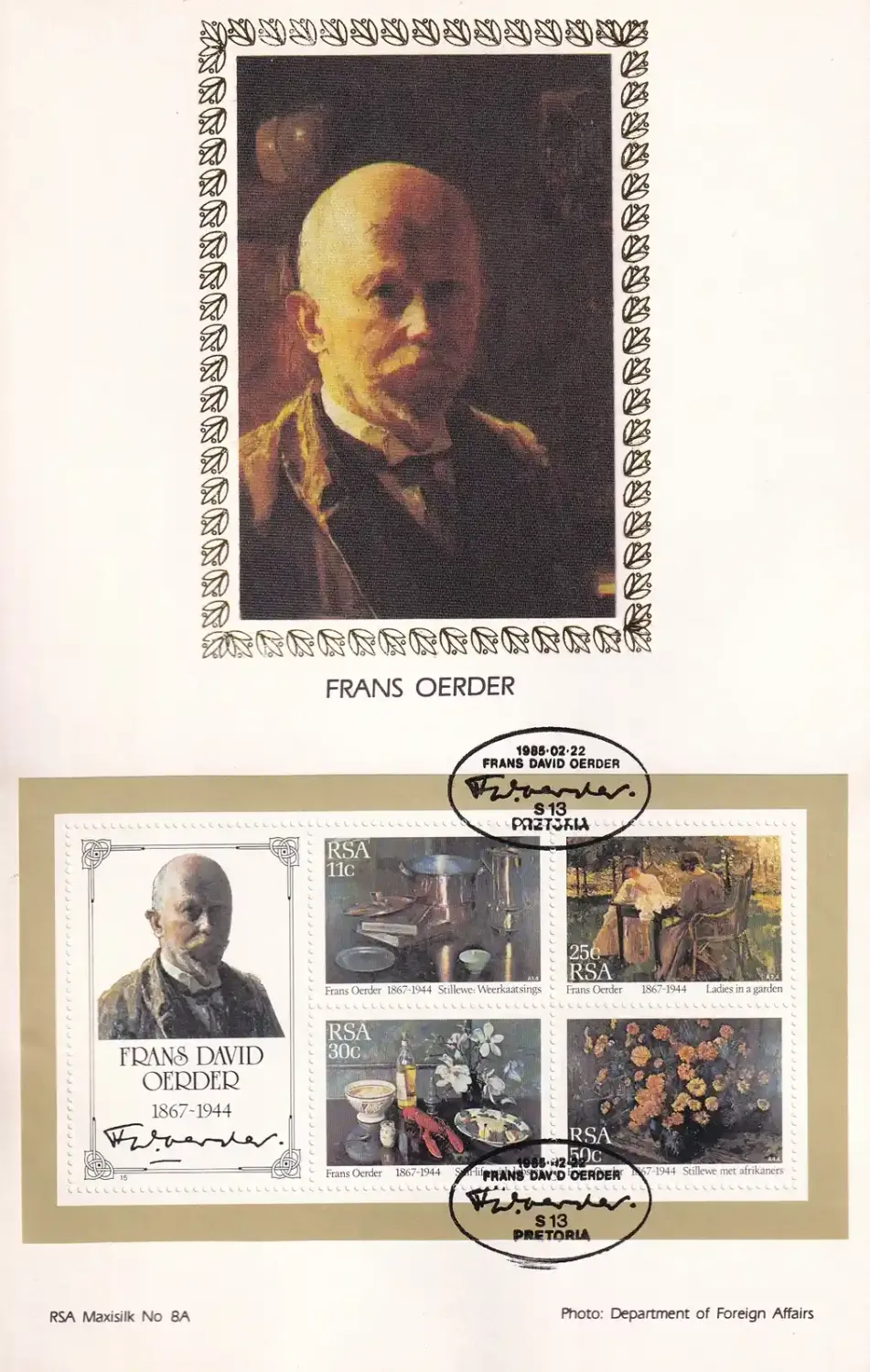 South Africa 1985 F.Oerder/Paintings (ss) Limited Maxi Silk Cover South Africa 1985 F.Oerder/Paintings (ss) Limited Maxi Silk Cover