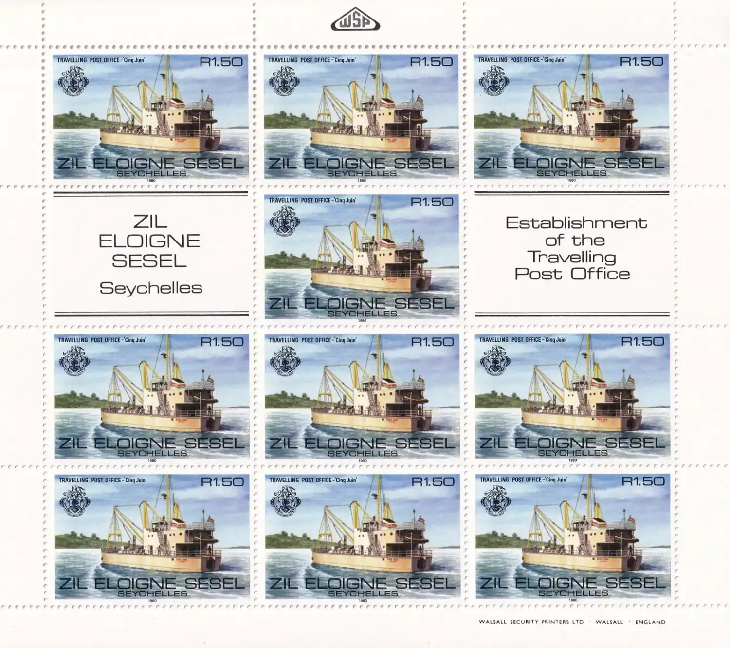 Seychelles (Zil Eloigne Sesel) 1980 Travelling Post Office set in Full Sheets (3v). MNH(**) Seychelles (Zil Eloigne Sesel) 1980 Travelling Post Office set in Full Sheets (3v). MNH(**)