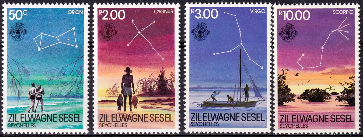 Seychelles (Zil Elwagne Sesel) 1984 Constellations (4v). MNH(**) Seychelles (Zil Elwagne Sesel) 1984 Constellations (4v). MNH(**)
