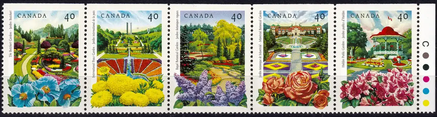 Canada 1991 Public Gardens, Flowers - Imperforated Top or Bottom (s/5v), MNH(**) Canada 1991 Public Gardens, Flowers - Imperforated Top or Bottom (s/5v), MNH(**)