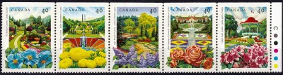 Canada 1991 Public Gardens, Flowers - Imperforated Top or Bottom (s/5v), MNH(**) Canada 1991 Public Gardens, Flowers - Imperforated Top or Bottom (s/5v), MNH(**)