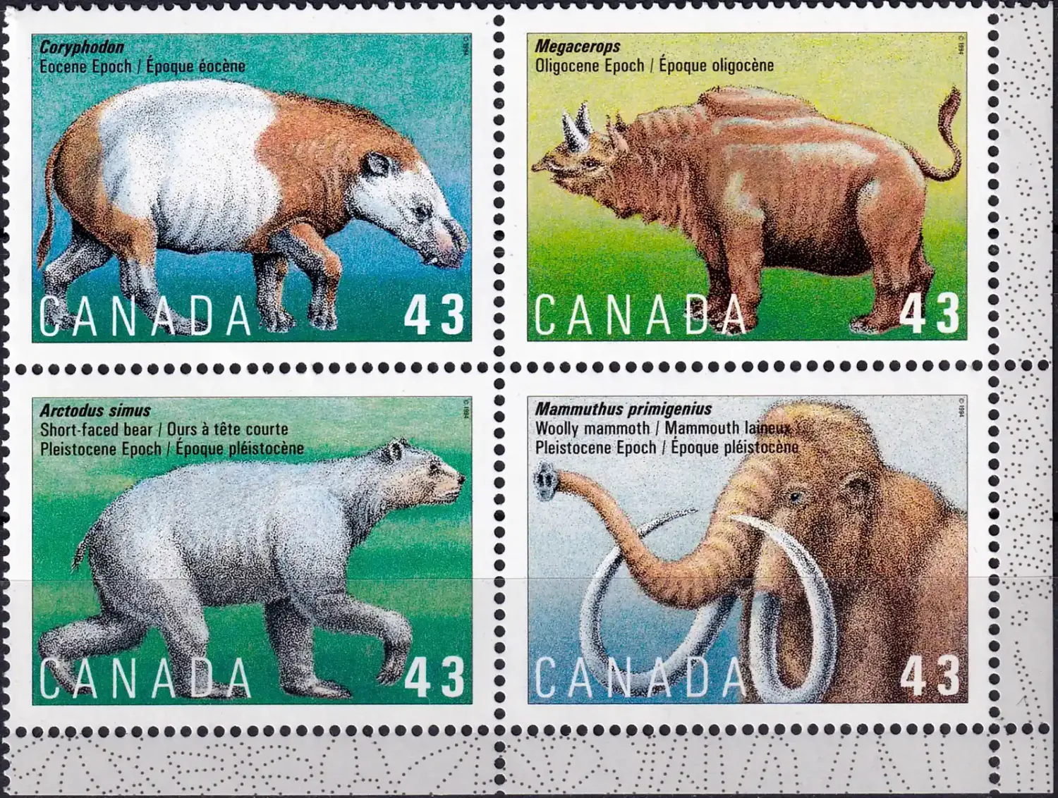 Canada 1994 Prehistoric Mammals (4v), MNH(**) Canada 1994 Prehistoric Mammals (4v), MNH(**)