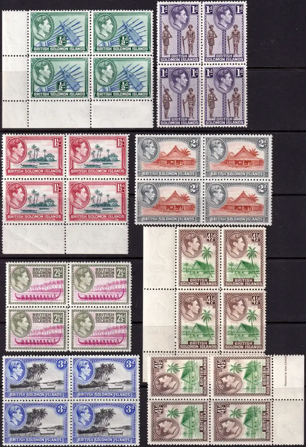 Solomon Islands 1939 -1951 Portrait of King George VI and Local Motives. MNH(**) Solomon Islands 1939 -1951 Portrait of King George VI and Local Motives. MNH(**)