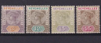 Seychelles 1893 Queen Victoria - New Values. (Very fine LH)