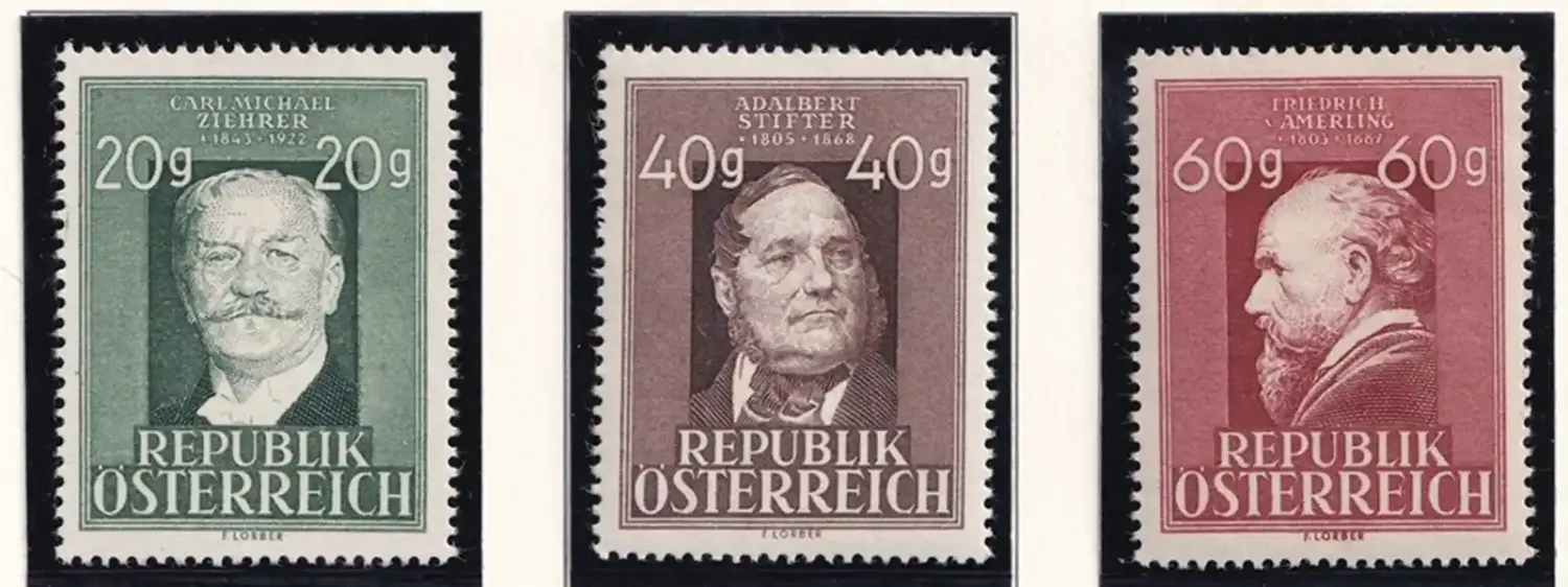Austria 1948 Anniv of the Death of Adalbert Stifter, Carl Michael von Ziehrer & Friedrich Amerling MNH(**) Austria 1948 Anniv of the Death of Adalbert Stifter, Carl Michael von Ziehrer & Friedrich Amerling MNH(**)