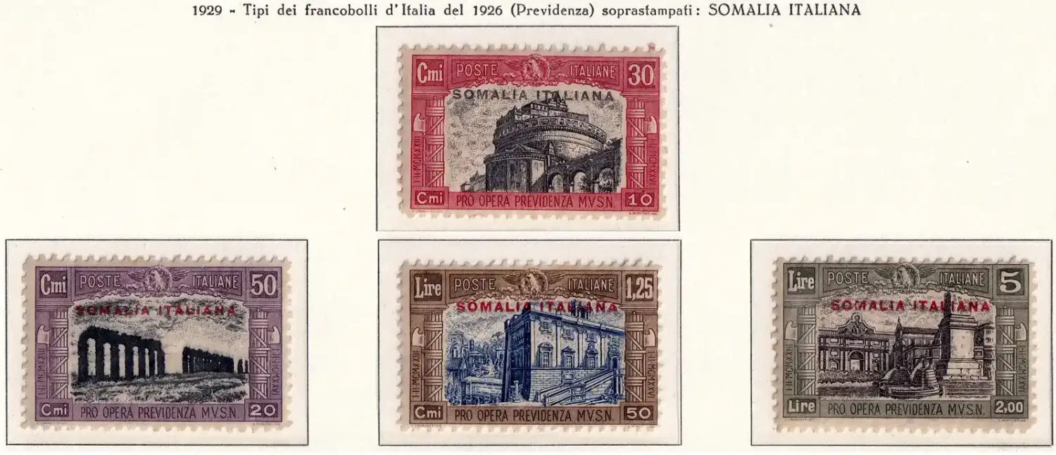 Italian Somaliland 1929 Italian Postage Stamps Overprinted in Red or Black. MNH (**)