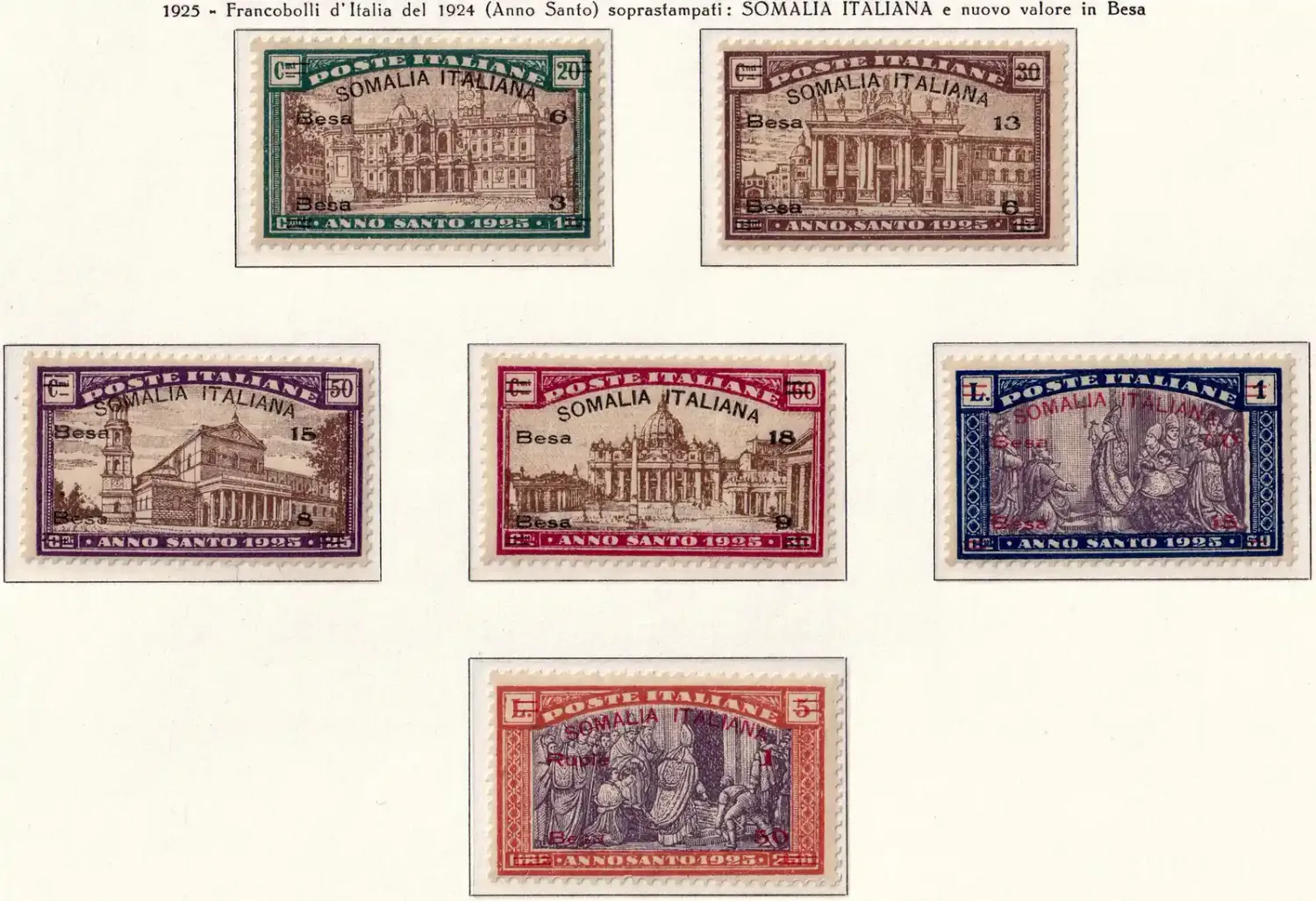 Italian Somaliland 1925 Italian Postage Stamps Overprinted & Surcharged. MNH (**) Italian Somaliland 1925 Italian Postage Stamps Overprinted & Surcharged. MNH (**)