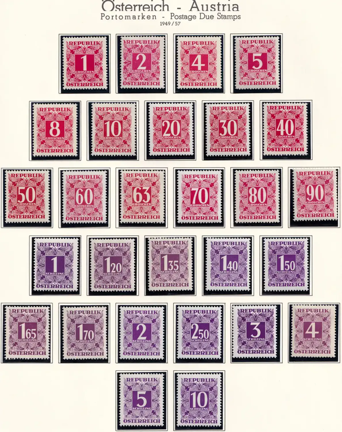 Austria 1949-1957 Numeral Stamps (Postage Due) - New Design. MNH(**) Austria 1949-1957 Numeral Stamps (Postage Due) - New Design. MNH(**)