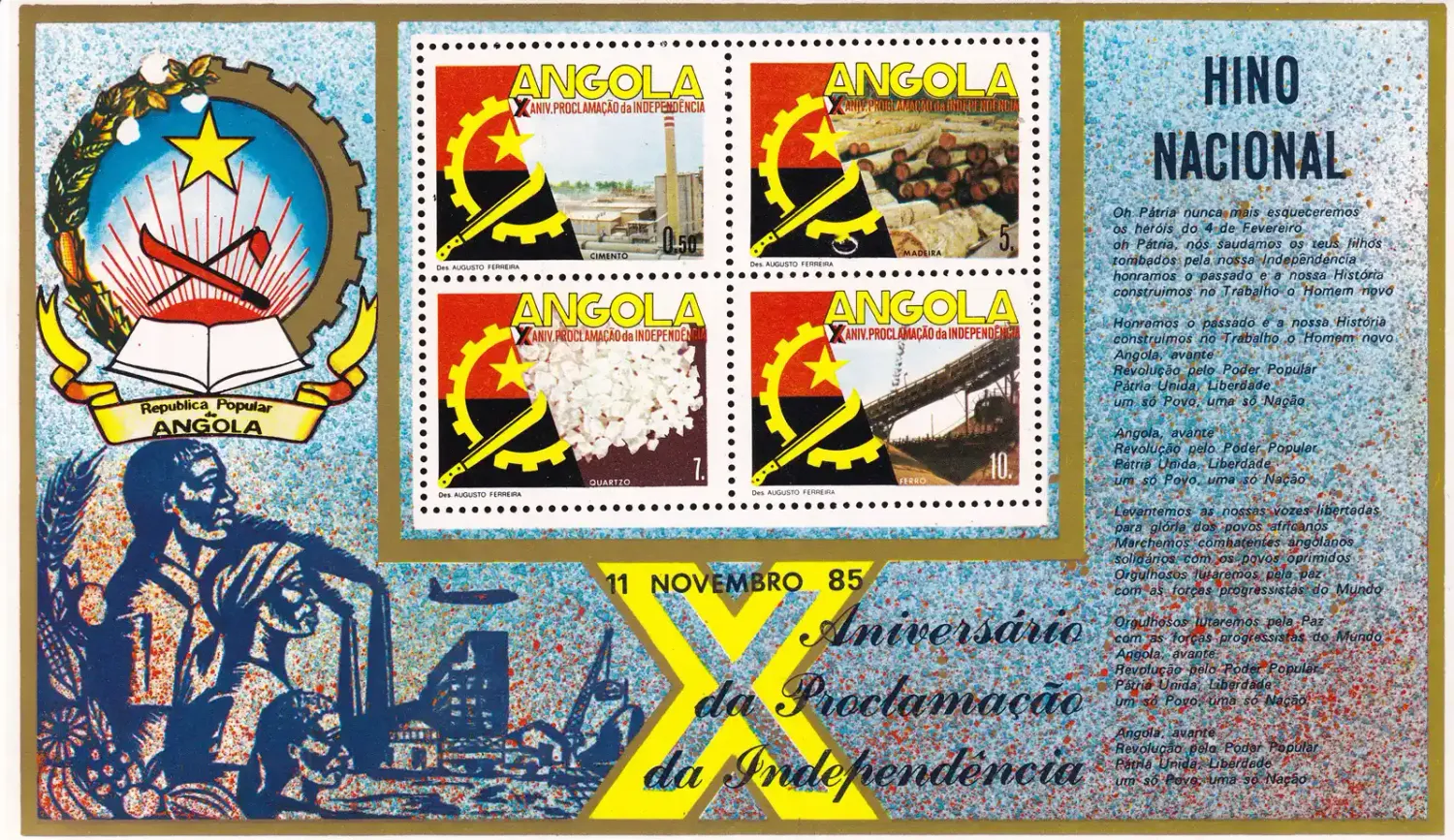 Angola 1985 The 10th Anniv of Independence (ss/4v). MNH(**) Angola 1985 The 10th Anniv of Independence (ss/4v). MNH(**)
